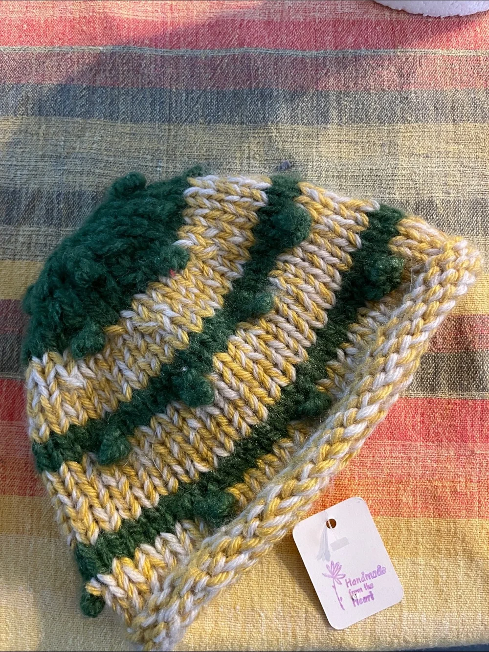 Handmade Green and Cream knit HAT